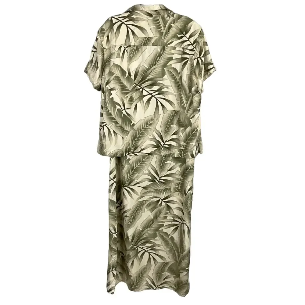 Caribbean Joe Maxi Dress Sheath Column Hawaiian Shirt Jacket Large Fern Tropical - Picture 4 of 15